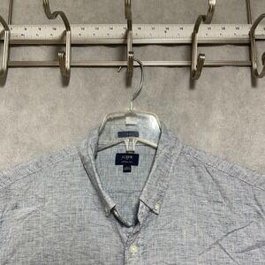 J Crew Shirt Men's L Blue Slim Linen Cotton Heathered Button Up Casual Academia